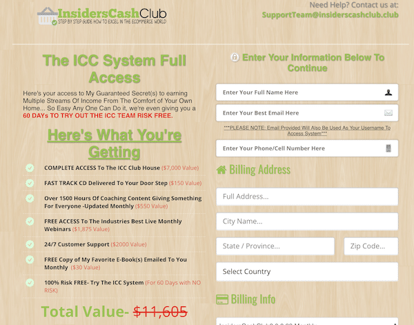 Insiders Cash Club Sign Up Page
